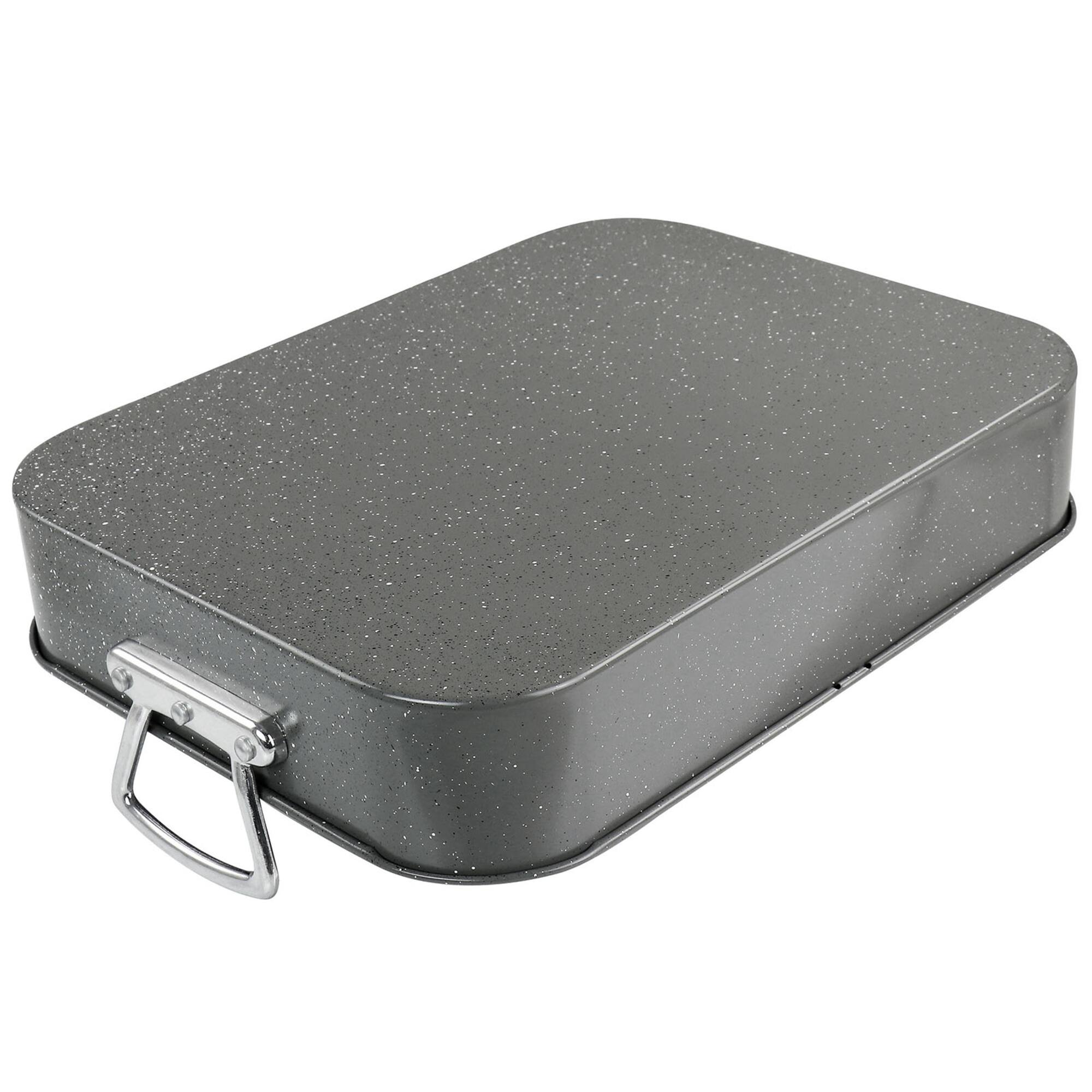 Gibson® Greystone 16.25'' Speckled Gray Carbon Steel Turkey Roaster Set